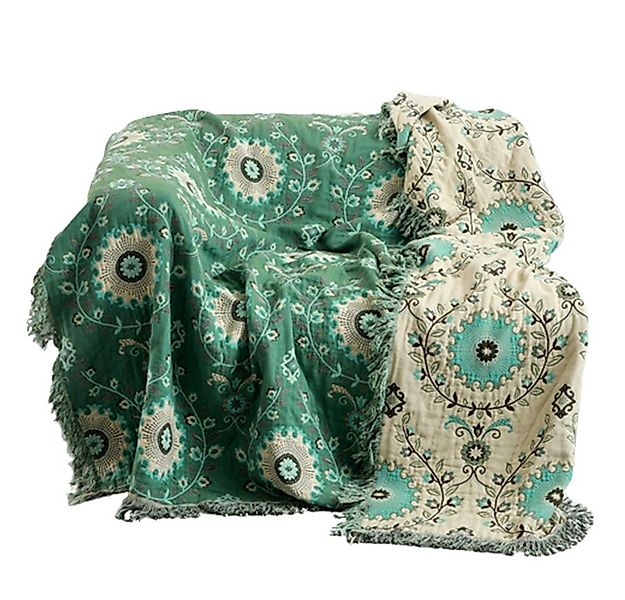 FELIXLEO Baumwollbettdecke Decke wendbare geflochtene mit Fransen Sofadecke günstig online kaufen