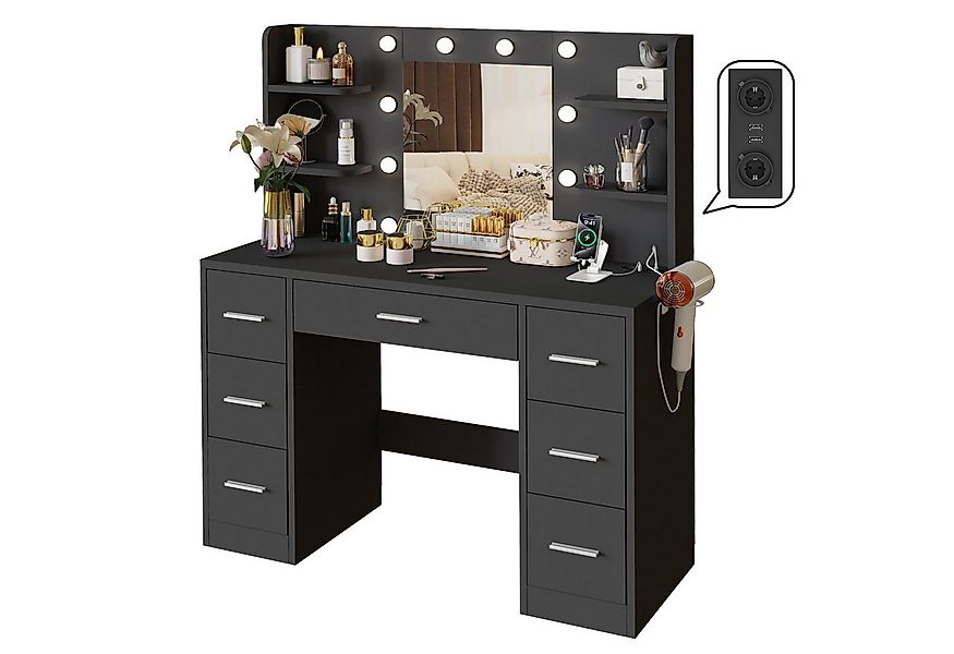 HOMALL Schminktisch Mit dreifarbiger LED-Beleuchtung, mit Spiegel, optional günstig online kaufen