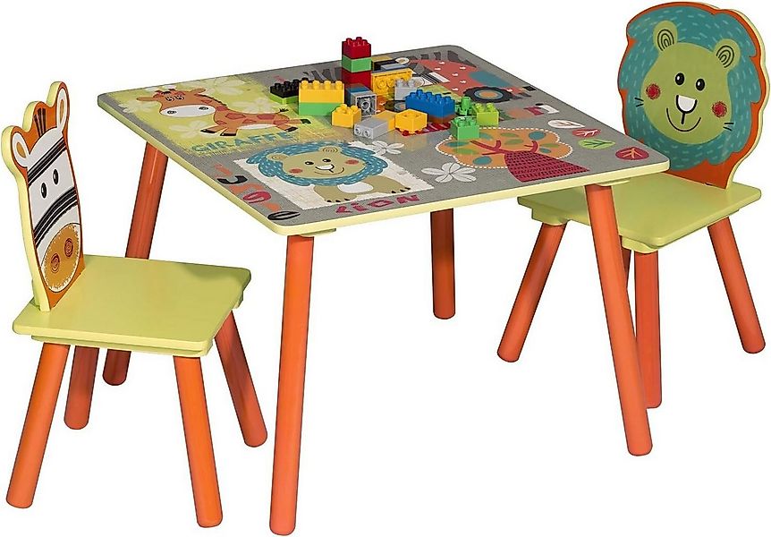 Woltu Sitzgruppe, (3-tlg), Waldtiere Tisch&Stuhlsets Kindertisch mit 2 Stüh günstig online kaufen