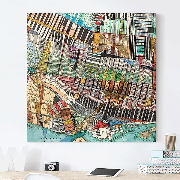 Leinwandbild Stadtplan - Quadrat Moderne Karte von Montreal günstig online kaufen