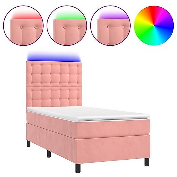 vidaXL Boxspringbett Boxspringbett mit Matratze LED Rosa 80x200 cm Samt Bet günstig online kaufen