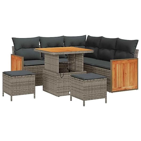vidaXL Gartensofa-Set mit Kissen 9 Stk Grau Poly-Rattan 3365253 günstig online kaufen
