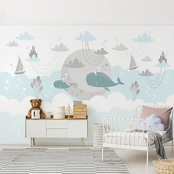 Bilderdepot24 Kindertapete Kinderzimmer Wolken Wal Schloss günstig online kaufen