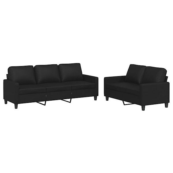 vidaXL Sofa 2-tlg. Sofagarnitur mit Kissen Schwarz Kunstleder günstig online kaufen