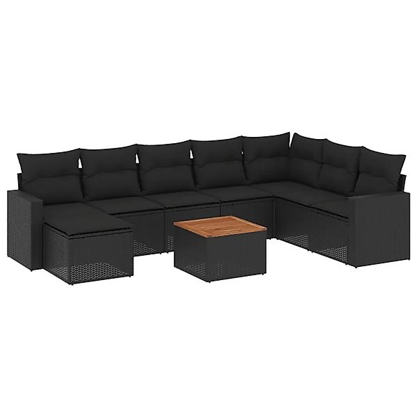 vidaXL 9-Tlg Garten-Sofagarnitur mit Kissen Schwarz Poly Rattan 3257028 günstig online kaufen