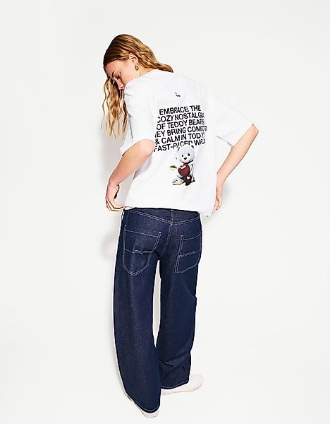 Bershka T-Shirt Mit Print Damen 10-12 Weiss günstig online kaufen