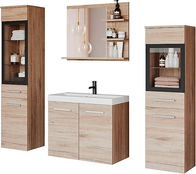 welltime Badmöbel-Set MADRIT, (Komplett-Set, 5-St., mit Waschbecken), Wasch günstig online kaufen