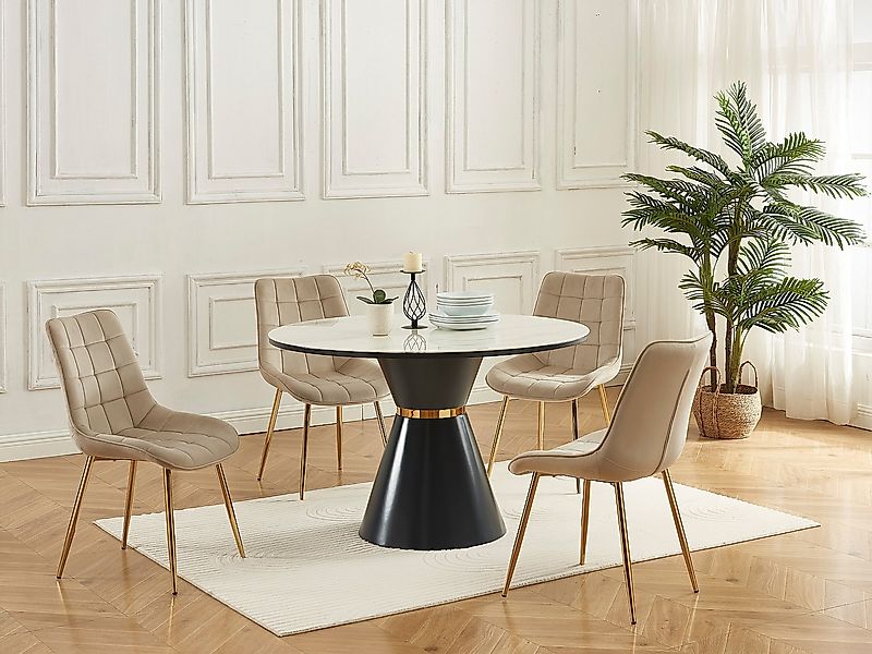 Polsterstuhl 2er-Set - Samt & goldfarbenes Metall - Beige - OLLUA günstig online kaufen