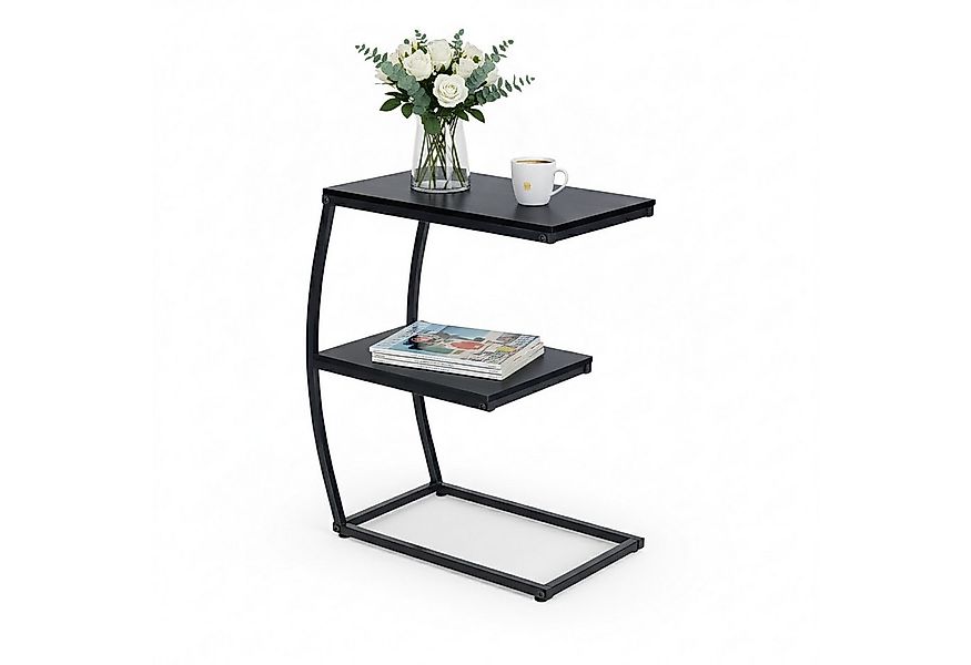 relaxdays Beistelltisch in C Form mit 2 Ablage, schwarz günstig online kaufen