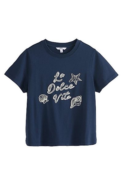 Next T-Shirt Perlenbesticktes Grafik-T-Shirt aus Baumwolle (1-tlg) günstig online kaufen
