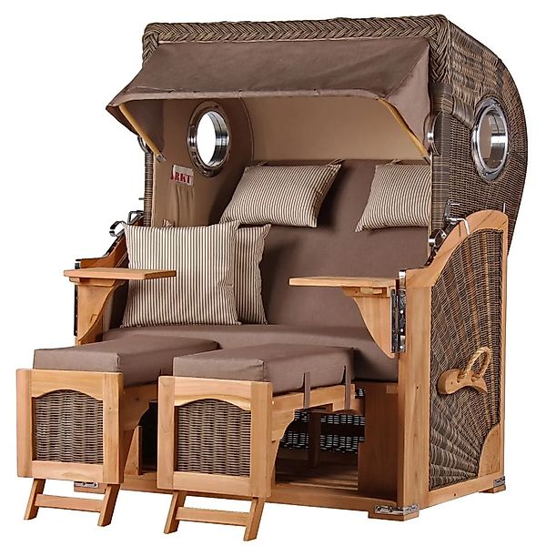 bene,iving Strandkorb Komplettset Ammersee Teak Bullauge PE Grau Modell 534 günstig online kaufen