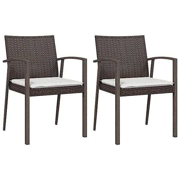 vidaXL Gartenstühle mit Kissen 2 Stk Braun 56,5x57x83 cm Poly Rattan 364095 günstig online kaufen
