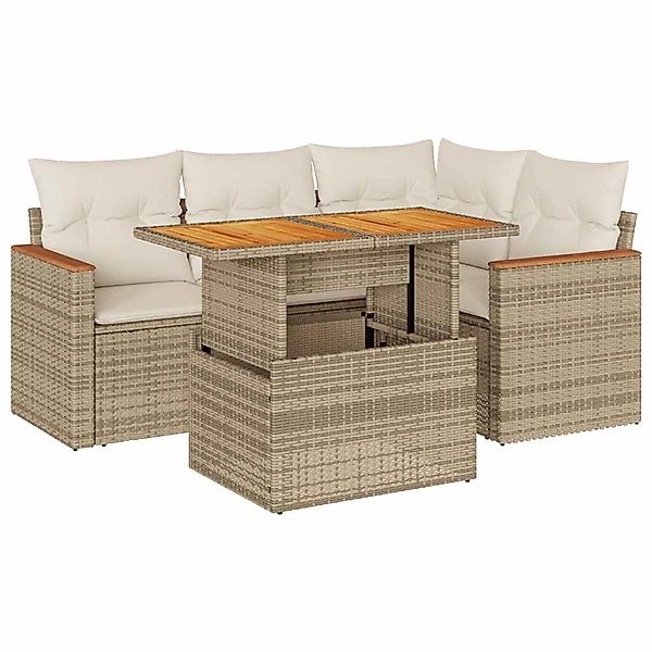 vidaXL 5-Tlg Garten-Sofagarnitur mit Kissen Beige Poly Rattan Akazie 332748 günstig online kaufen