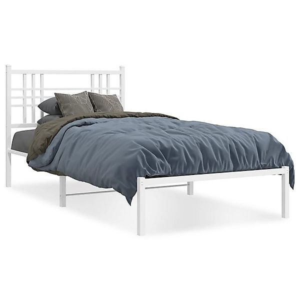 vidaXL Bettgestell, Bettrahmen mit Kopfteil Metall Weiß 107x203 cm günstig online kaufen