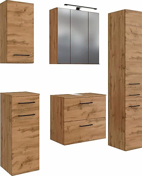 welltime Badmöbel-Set »Chicago«, (5 St., Spiegelschrank, Unterbeckenschrank günstig online kaufen