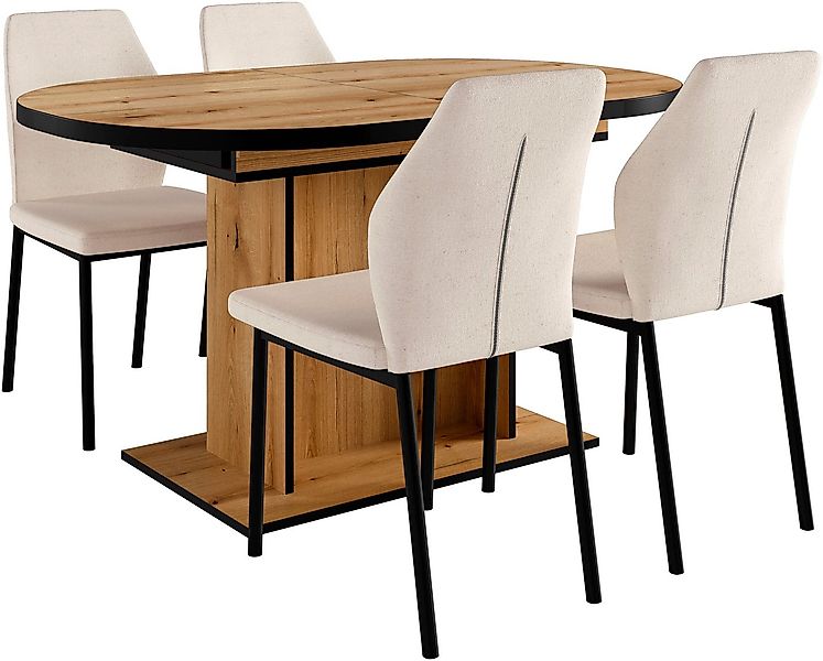 OTTO home Essgruppe Basel, Tischgruppe mit 4 Stühlen, Esstisch ausziehbar 1 günstig online kaufen