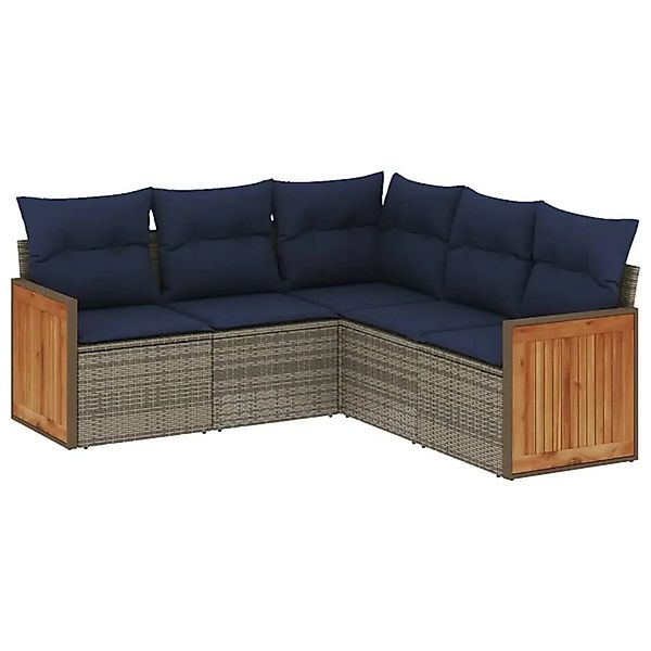 vidaXL 5-Tlg Gartensofa-Set mit Kissen Grau Polyrattan 3227643 günstig online kaufen