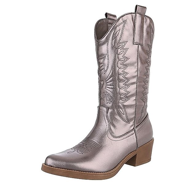 Ital-Design Damen Kniehohe Western-Stiefel mit Stickerei und Blockabsatz We günstig online kaufen