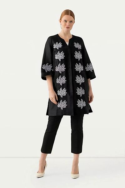 Ulla Popken Longbluse Leinenbluse Stickerei Tunika-Ausschnitt 3/4-Arm günstig online kaufen