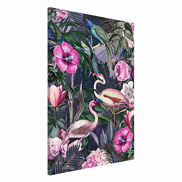 Magnettafel Blume Bunte Collage - Pinke Flamingos im Dschungel günstig online kaufen