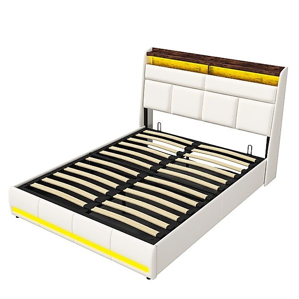 PXloue Doppelbettgestell Polsterbet Hydraulisch mit LED Ladefunktion in Wei günstig online kaufen