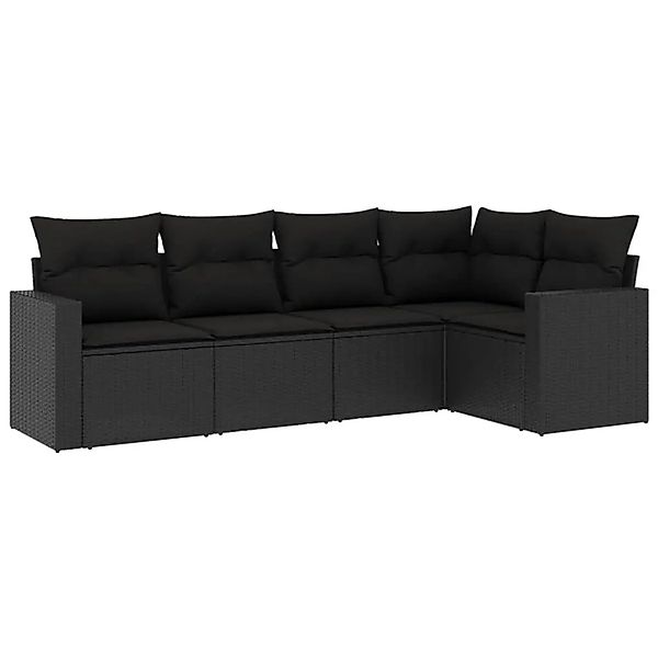 vidaXL 5-Tlg Garten-Sofagarnitur mit Kissen Schwarz Poly Rattan 3251262 günstig online kaufen