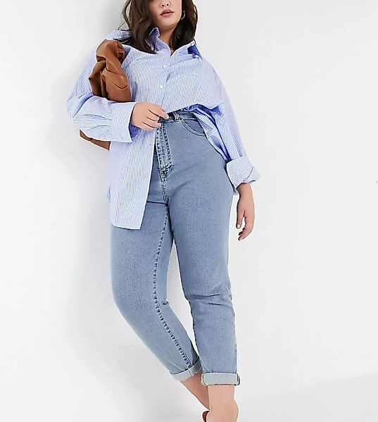 Dr Denim – Plus Nora – Mom-Jeans mit sehr hohem Bund-Blau günstig online kaufen