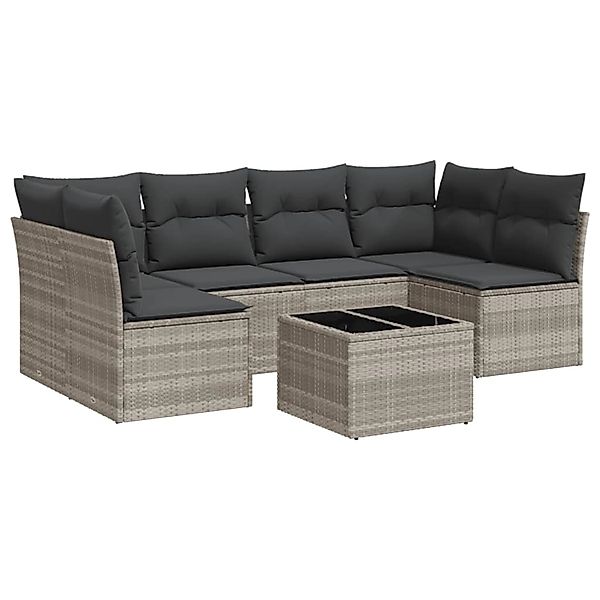 vidaXL 7-Tlg Garten-Sofagarnitur mit Kissen Hellgrau Poly Rattan 3249241 günstig online kaufen