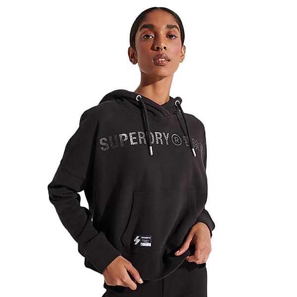 Superdry Corp Logo Foil Crop Hood Pullover XS Black 2 günstig online kaufen