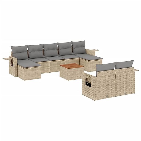 vidaXL 10-Tlg Garten-Sofagarnitur mit Kissen Beige Poly Rattan 3224778 günstig online kaufen