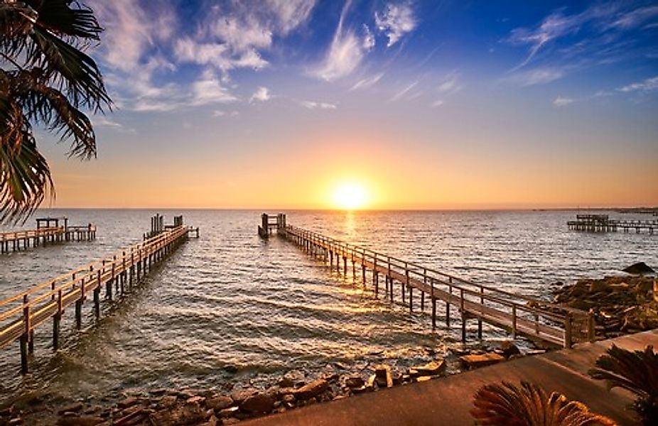 Papermoon Fototapete »HOLZ-BRÜCKE-TEXAS PIER STEG MEER SEE STRAND SONNE BUC günstig online kaufen