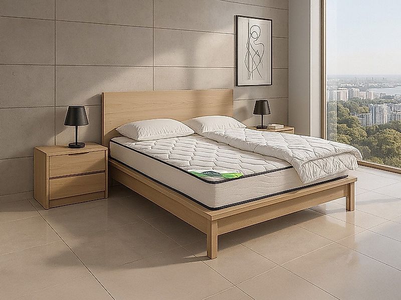 Bett-Set mit Schaumstoffmatratze, Bambus-Bezug, Bettdecke + 2 Kissen - 160 günstig online kaufen