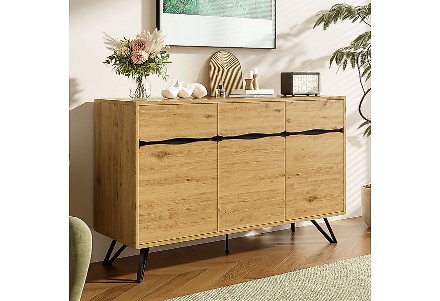 Merax Sideboard in Holzoptik mit schwarzen Metallbeinen (1 St., 140x40x75,5 günstig online kaufen