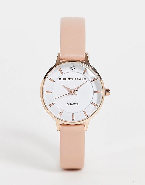 Christin Lars – Damen – Armbanduhr für Damen in Roségold mit schmalem Leder günstig online kaufen