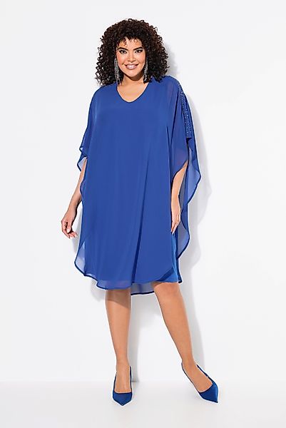 Ulla Popken Cocktailkleid Chiffonkleid doppellagig V-Ausschnitt günstig online kaufen