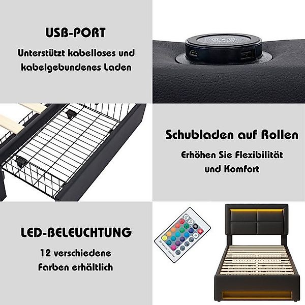 HAUSS SPOLE Polsterbett 90x200 cm mit USB-Anschluss, LED-Beleuchtung, 4 Sch günstig online kaufen