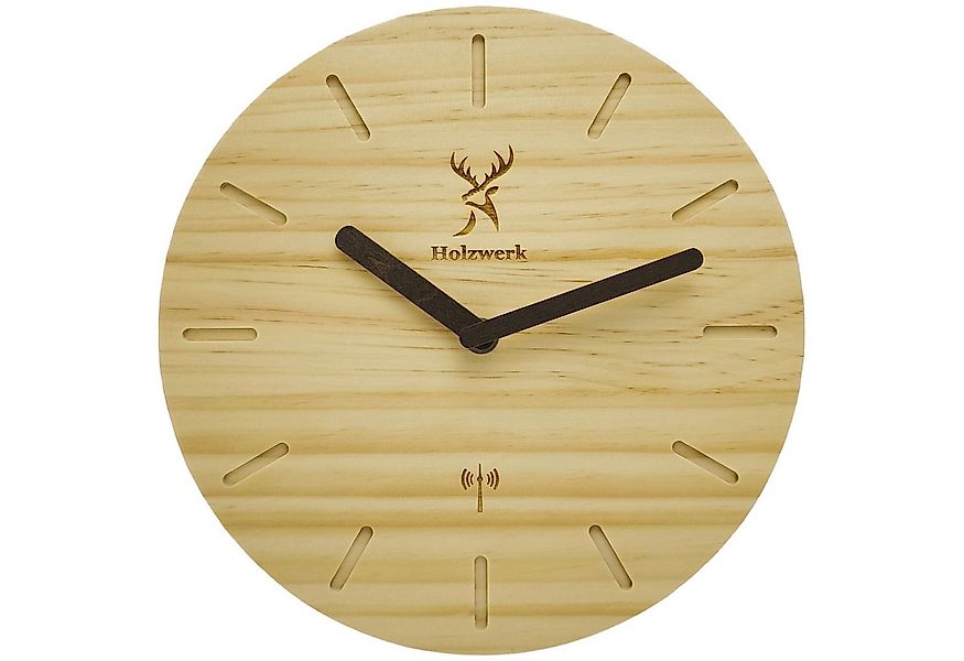 Holzwerk Funkwanduhr moderne Loft Funk Holz Wand Uhr (Nahezu lautloses Uhrw günstig online kaufen