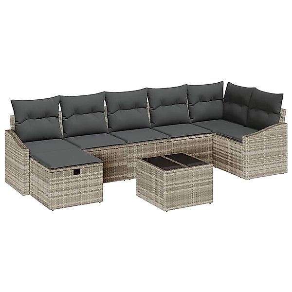 vidaXL Garten-Sofa-Set mit Kissen 8-Tlg Hellgrau Poly Rattan 3359311 günstig online kaufen