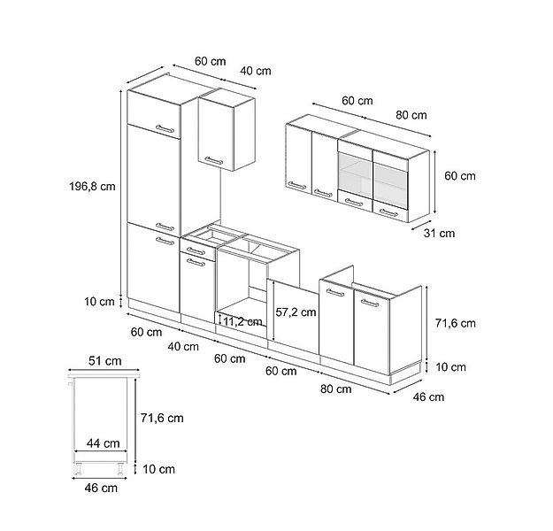 Vicco Küchenzeile R-Line, Anthrazit Landhaus/Anthrazit, 300 cm, AP Marmor günstig online kaufen
