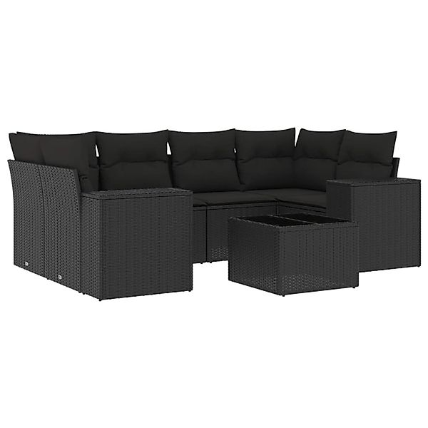 vidaXL 7-Tlg Garten-Sofagarnitur mit Kissen Schwarz Poly Rattan 3254652 günstig online kaufen