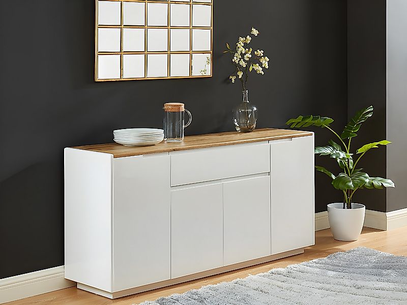 Sideboard mit 4 Türen & 1 Schublade - MDF lackiert - Weiß & Eichefarben - A günstig online kaufen