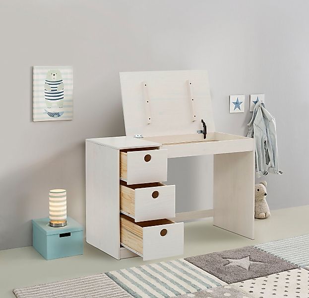 OTTO home Kinderschreibtisch Alpi, Kiefernholz, Wangengestell, mit 3 Schubk günstig online kaufen