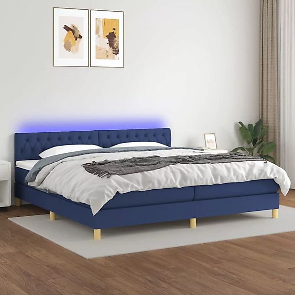 vidaXL Boxspringbett Boxspringbett mit Matratze LED Blau 200x200 cm Stoff B günstig online kaufen