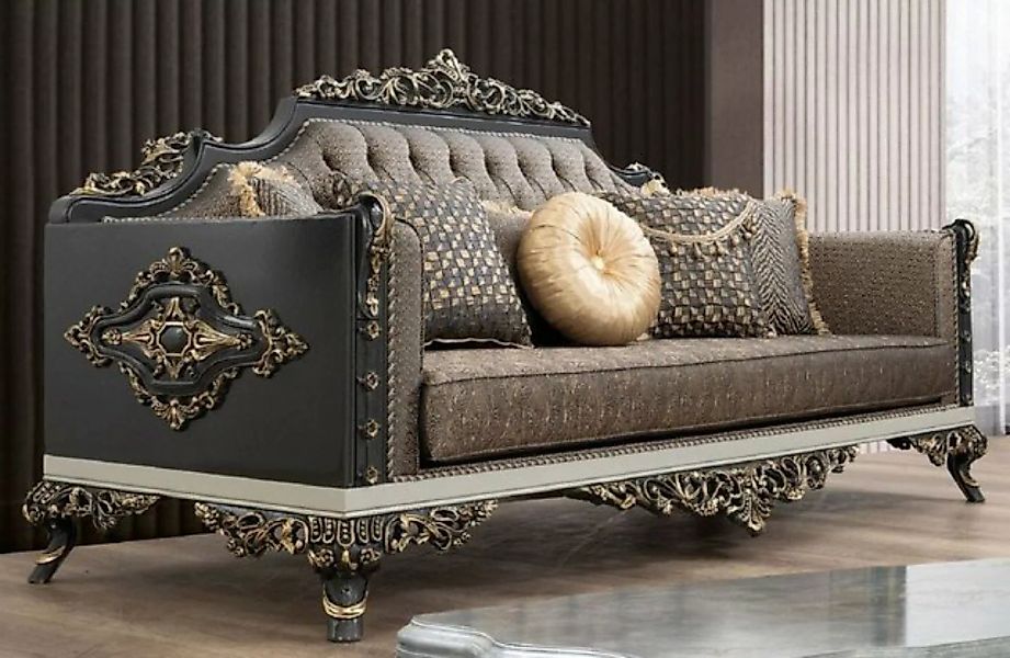 Casa Padrino Sofa Luxus Barock Sofa Blau / Gold / Grau / Weiß / Gold - Prun günstig online kaufen