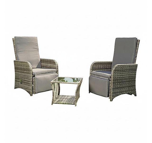 Mucola Balkonset Balkonmöbel-Set 3-teilig aus Polyrattan in Grau inkl. Aufl günstig online kaufen
