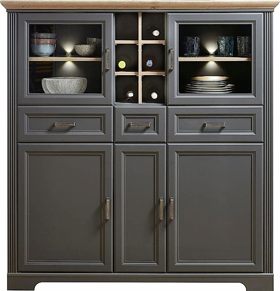 Innostyle Highboard "Jasmin", 2 Glas-/Holztüren, 8 offene Fächer, inkl. LED günstig online kaufen