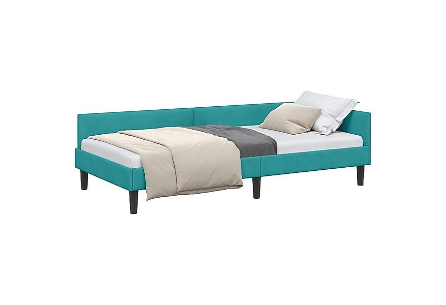 vidaXL Bett Eckbettgestell Türkis 90 cm x 190 cm SamtundSperrholz (1-tlg) günstig online kaufen