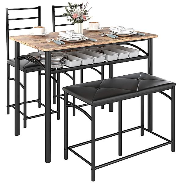 HOMCOM Essgruppe mit 2 Stühlen Metall MDF Braun 100L x 60B x 74,5H cm günstig online kaufen