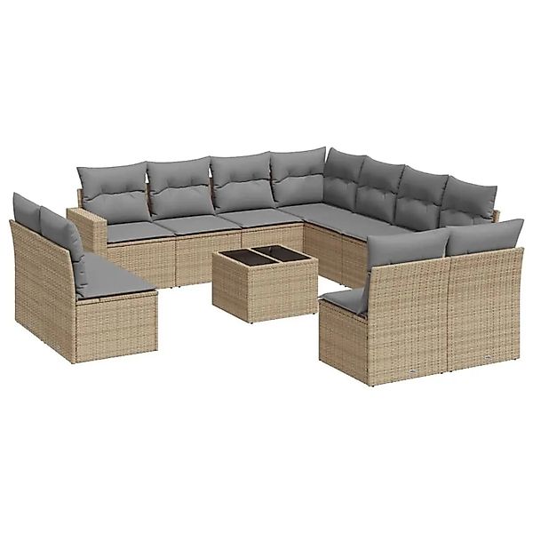 vidaXL 12-Tlg Garten-Sofagarnitur mit Kissen Beige Poly Rattan 3251476 günstig online kaufen