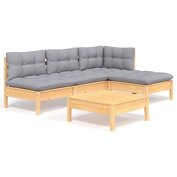 vidaXL Gartenlounge-Set 5-tlg. Garten-Lounge-Set mit Grauen günstig online kaufen